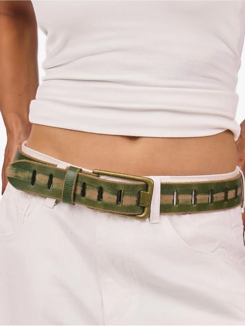Lyzer Mia Genuine Leather Green Western Boho Belt. 36 - 42”. Width 1.6” - Picture 1 of 8
